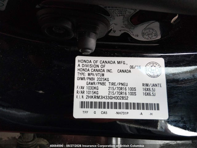 Продажа на аукционе авто 2016 Honda Cr-v Lx, vin: 2HKRM3H33GH002852, номер лота: 40084590