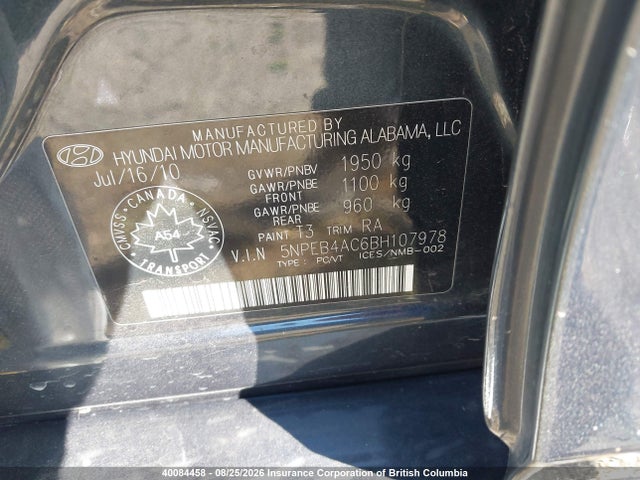 Продаж на аукціоні авто 2011 Hyundai Sonata Gls, vin: 5NPEB4AC6BH107978, номер лоту: 40084458