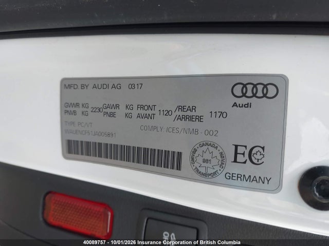 Aukcja sprzedaży 2018 Audi A5, vin: WAUENCF51JA005891, numer aukcji: 40089757
