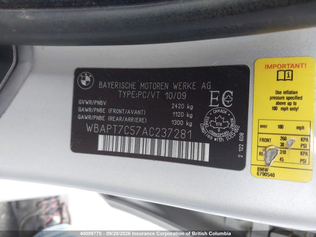 Продажа на аукционе авто 2010 Bmw 535i, vin: WBAPT7C57AC237281, номер лота: 40089770