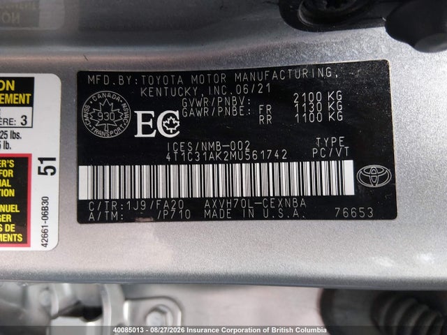 Toyota CAMRY LE 2021 4T1C31AK2MU561742 Image 9
