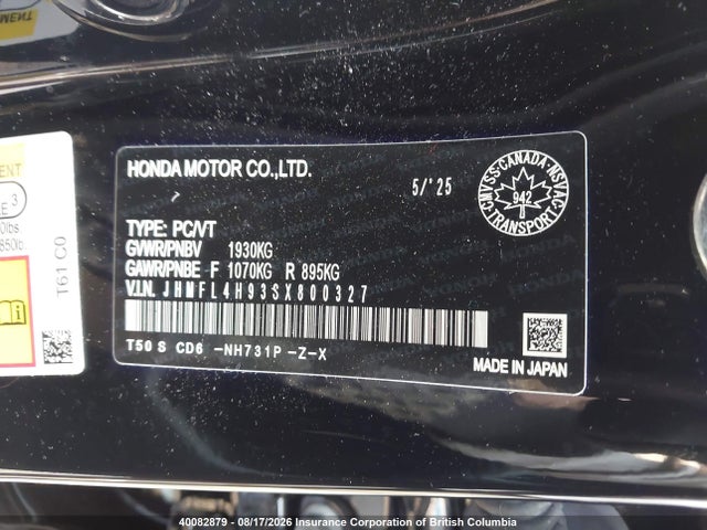 40082879 :رقم المزاد ، JHMFL4H93SX800327 vin ، 2025 Honda Civic Sport Touring مزاد بيع