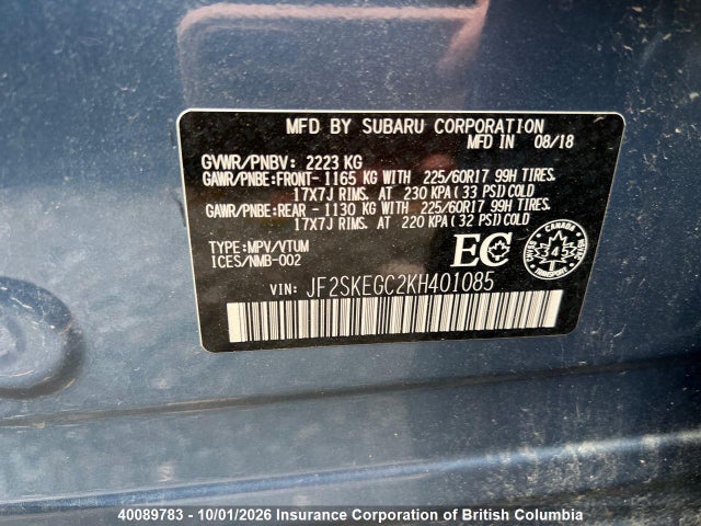 Aukcja sprzedaży 2019 Subaru Forester Premium, vin: JF2SKEGC2KH401085, numer aukcji: 40089783
