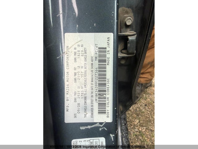 Продажа на аукционе авто 2009 Mazda Mazda3 Gs/gt, vin: JM1BK343991227364, номер лота: 40089798