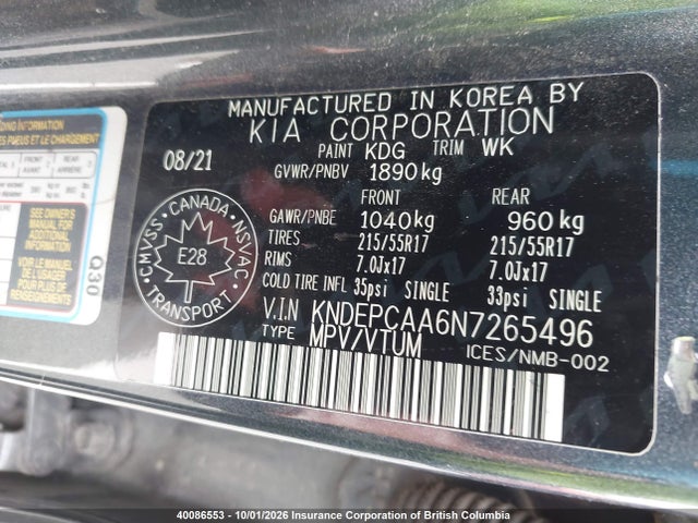 Aukcja sprzedaży 2022 Kia Seltos Lx, vin: KNDEPCAA6N7265496, numer aukcji: 40086553