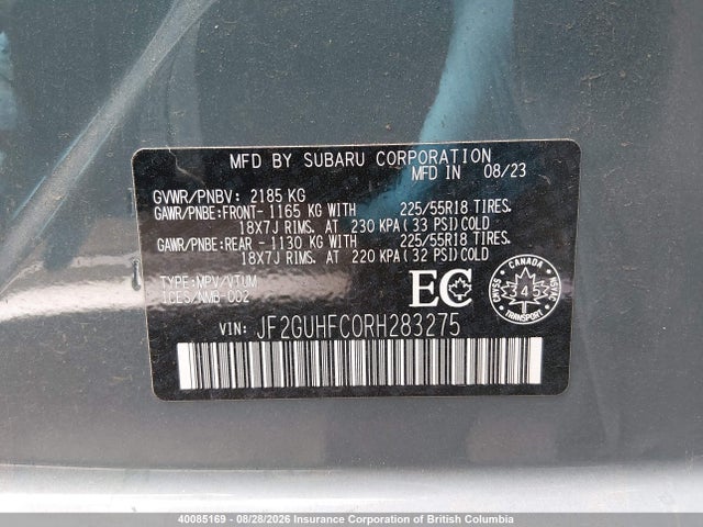 40085169 :رقم المزاد ، JF2GUHFC0RH283275 vin ، 2024 Subaru Crosstrek Sport مزاد بيع