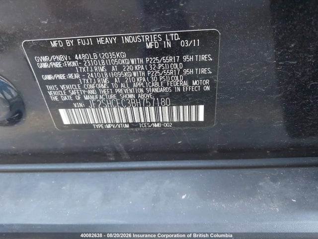 Aukcja sprzedaży 2011 Subaru Forester Limited, vin: JF2SHCEC3BH757180, numer aukcji: 40082638