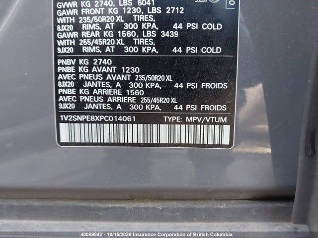40089842 :رقم المزاد ، 1V2SNPE8XPC014061 vin ، 2023 Volkswagen Id.4 Pro مزاد بيع