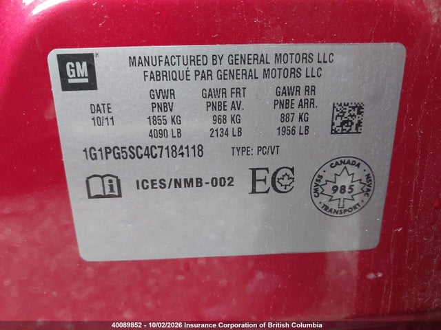 Aukcja sprzedaży 2012 Chevrolet Cruze, vin: 1G1PG5SC4C7184118, numer aukcji: 40089852