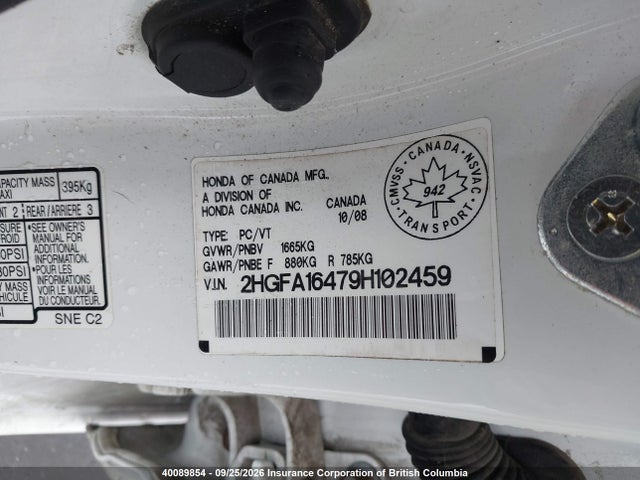Aukcja sprzedaży 2009 Honda Civic, vin: 2HGFA16479H102459, numer aukcji: 40089854
