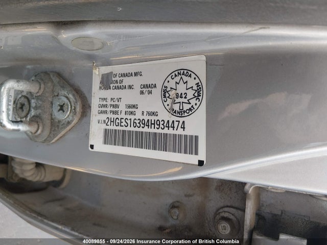 Aukcja sprzedaży 2004 Honda Civic, vin: 2HGES16394H934474, numer aukcji: 40089855