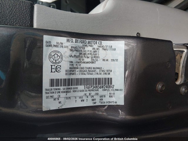 Aukcja sprzedaży 2006 Ford Focus Zx4, vin: 1FAFP34N56W240847, numer aukcji: 40085865