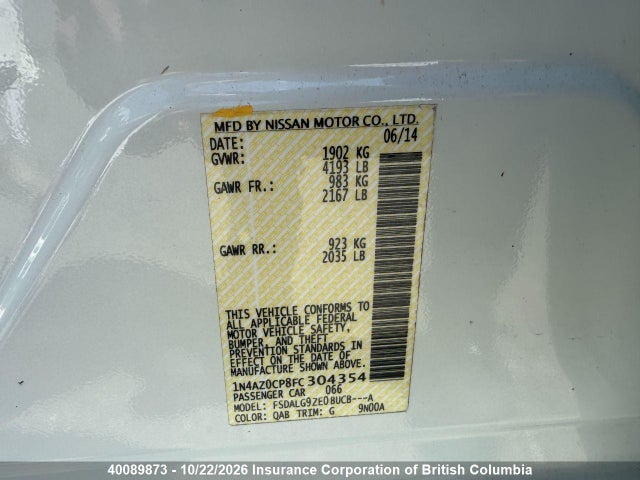 1N4AZ0CP8FC304354 Nissan Leaf