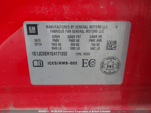 Chevrolet Sonic 2014 1G1JC6EH1E4171202 Image 9