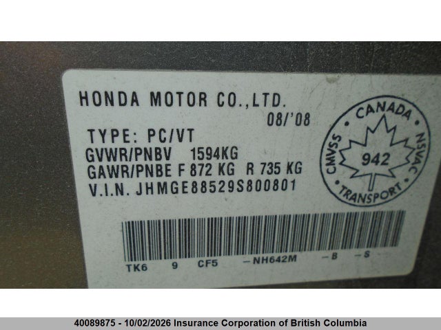 Aukcja sprzedaży 2009 Honda Fit, vin: JHMGE88529S800801, numer aukcji: 40089875