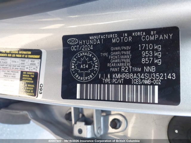 Aukcja sprzedaży 2025 Hyundai Venue Se, vin: KMHRB8A34SU352143, numer aukcji: 40087580