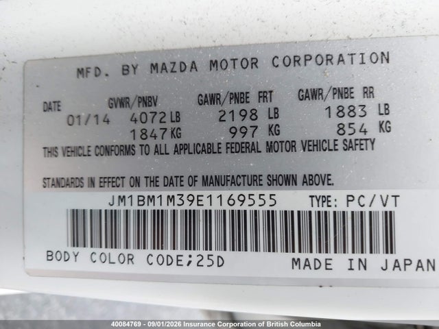 Aukcja sprzedaży 2014 Mazda 3 Grand Touring, vin: JM1BM1M39E1169555, numer aukcji: 40084769