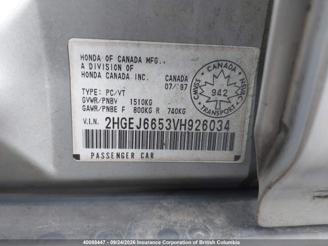 Aukcja sprzedaży 1997 Honda Civic Lx, vin: 2HGEJ6653VH926034, numer aukcji: 40088447