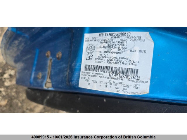 Aukcja sprzedaży 2007 Ford Focus, vin: 1FAFP31N27W336022, numer aukcji: 40089915