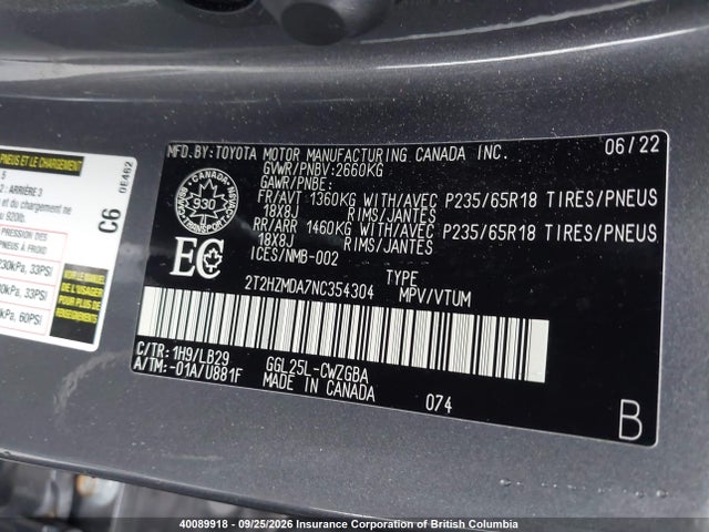 Aukcja sprzedaży 2022 Lexus Rx 350, vin: 2T2HZMDA7NC354304, numer aukcji: 40089918