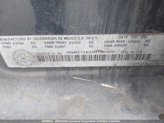 Auction sale of the 2006 Volkswagen Jetta, vin: 3VWNT71K26M782309, lot number: 40089932