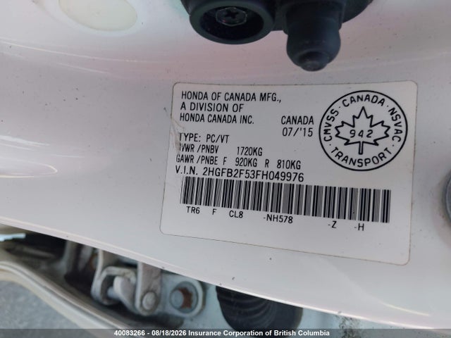 Aukcja sprzedaży 2015 Honda Civic Lx, vin: 2HGFB2F53FH049976, numer aukcji: 40083266