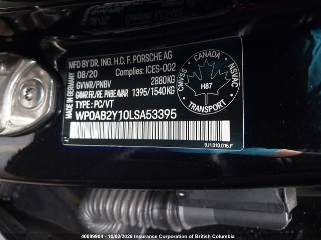 40089904 :رقم المزاد ، WP0AB2Y10LSA53395 vin ، 2020 Porsche Taycan 4s مزاد بيع