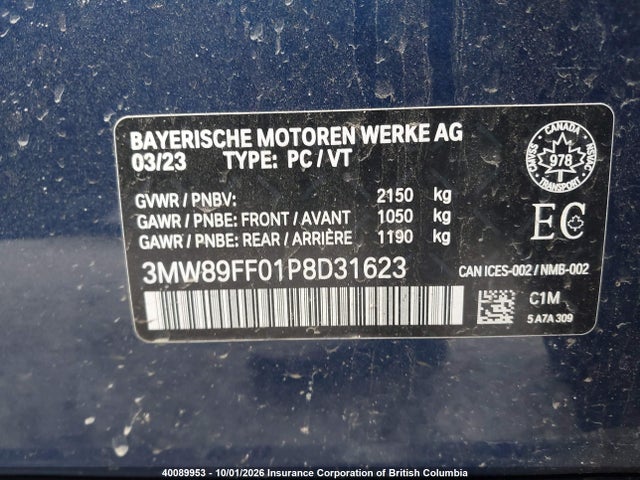 Aukcja sprzedaży 2023 Bmw 330i, vin: 3MW89FF01P8D31623, numer aukcji: 40089953