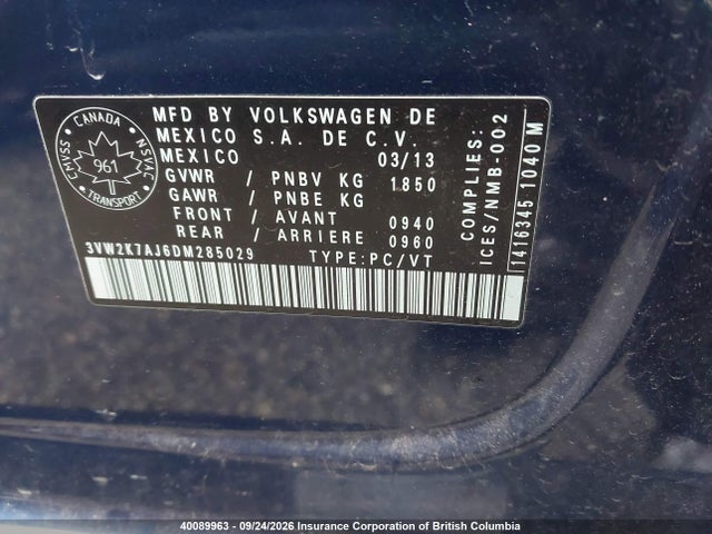 Продажа на аукционе авто 2013 Volkswagen Jetta, vin: 3VW2K7AJ6DM285029, номер лота: 40089963