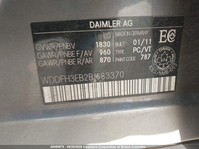 40089978 :رقم المزاد ، WDDFH3EB2BJ683370 vin ، 2011 Mercedes-benz B200 T مزاد بيع