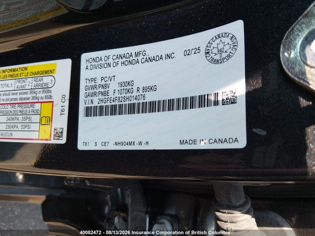 Aukcja sprzedaży 2025 Honda Civic Sport/sport Touring, vin: 2HGFE4F82SH014076, numer aukcji: 40082472
