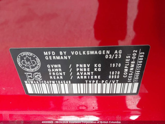 40089989 :رقم المزاد ، WVW4A7CD4PW184548 vin ، 2023 Volkswagen Gti مزاد بيع