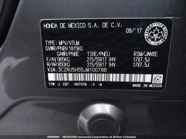 Aukcja sprzedaży 2018 Honda Hr-v, vin: 3CZRU5H55JM100788, numer aukcji: 40089991