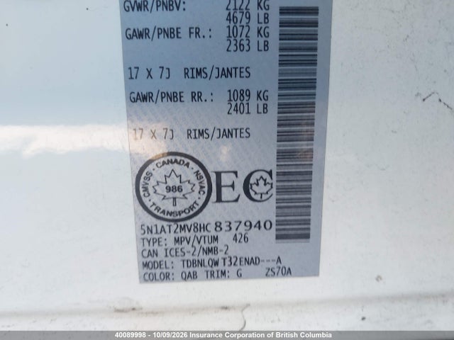 Продаж на аукціоні авто 2017 Nissan Rogue, vin: 5N1AT2MV8HC837940, номер лоту: 40089998
