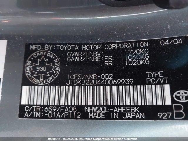 Aukcja sprzedaży 2004 Toyota Prius, vin: JTDKB22U440069939, numer aukcji: 40090011