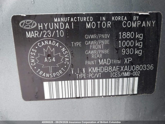 Aukcja sprzedaży 2010 Hyundai Elantra Touring Gls, vin: KMHDB8AEXAU080336, numer aukcji: 40090028