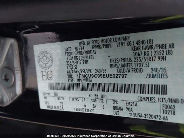 Ford ESCAPE SE 2014 1FMCU9G99EUE02797 Image 9