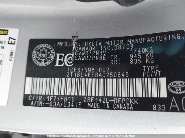 Продаж на аукціоні авто 2010 Toyota Corolla S/le/xle, vin: 2T1BU4EE8AC250649, номер лоту: 40090043
