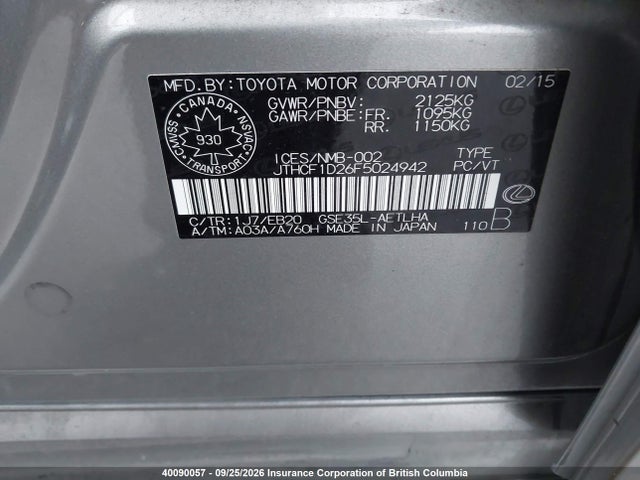 Lexus IS 250 2015 JTHCF1D26F5024942 Image 9