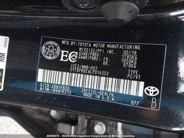 2020 Toyota Corolla Le მანქანა იყიდება აუქციონზე, vin: 5YFBPRBE8LP014353, აუქციონის ნომერი: 40090075