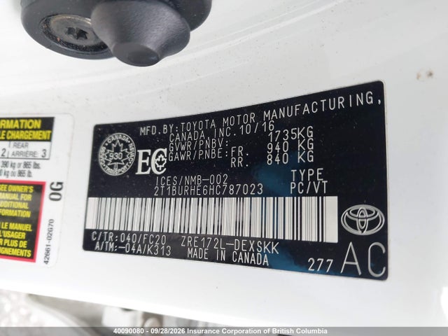 Aukcja sprzedaży 2017 Toyota Corolla L/le/xle/se/xse, vin: 2T1BURHE6HC787023, numer aukcji: 40090080