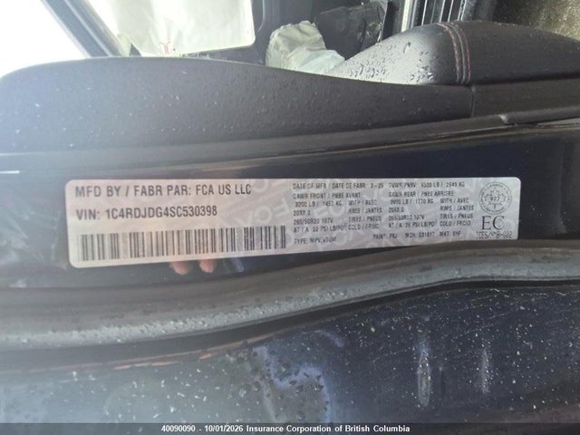 Продажа на аукционе авто 2025 Dodge Durango Gt, vin: 1C4RDJDG4SC530398, номер лота: 40090090