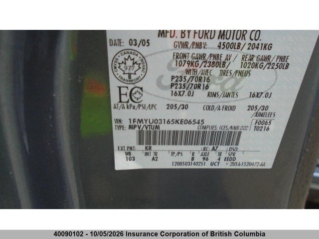 Продаж на аукціоні авто 2005 Ford Escape Xlt, vin: 1FMYU03165KE06545, номер лоту: 40090102