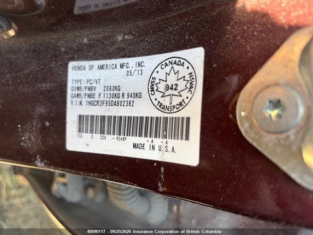 Aukcja sprzedaży 2013 Honda Accord Touring, vin: 1HGCR3F95DA802362, numer aukcji: 40090117