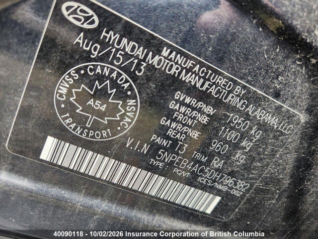 Aukcja sprzedaży 2013 Hyundai Sonata Gls, vin: 5NPEB4AC5DH796382, numer aukcji: 40090118