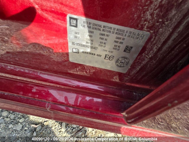 3G1BD6SM3HS595407 Chevrolet Cruze Lt Manual