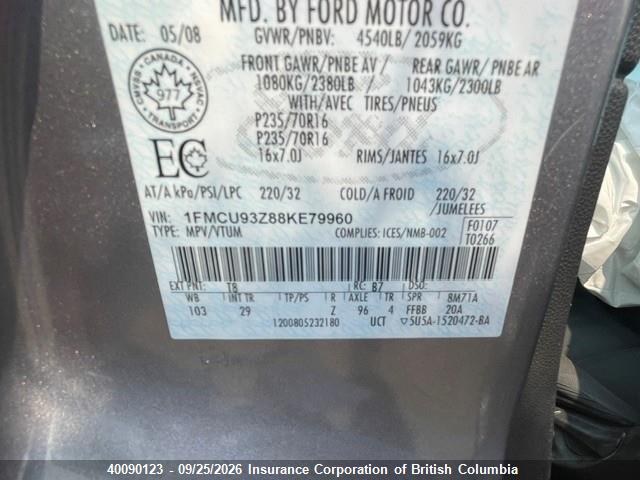 Продажа на аукционе авто 2008 Ford Escape Xlt, vin: 1FMCU93Z88KE79960, номер лота: 40090123
