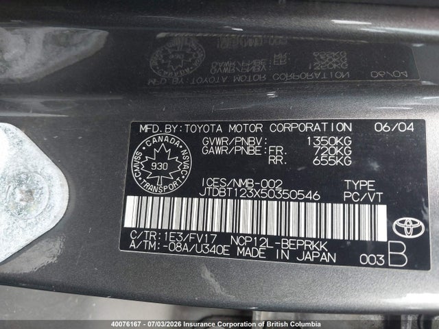 Продажа на аукционе авто 2005 Toyota Echo, vin: JTDBT123X50350546, номер лота: 40076167