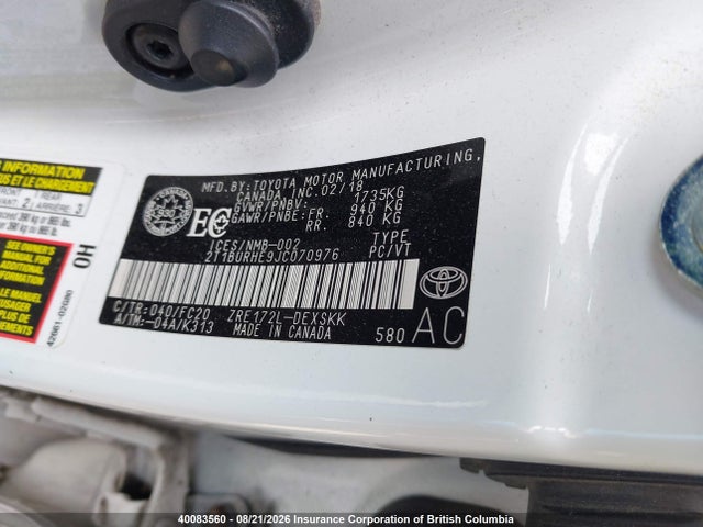 Продаж на аукціоні авто 2018 Toyota Corolla L/le/xle/se/xse, vin: 2T1BURHE9JC070976, номер лоту: 40083560