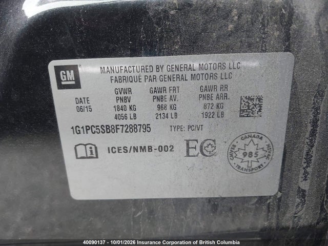 Aukcja sprzedaży 2015 Chevrolet Cruze, vin: 1G1PC5SB8F7288795, numer aukcji: 40090137